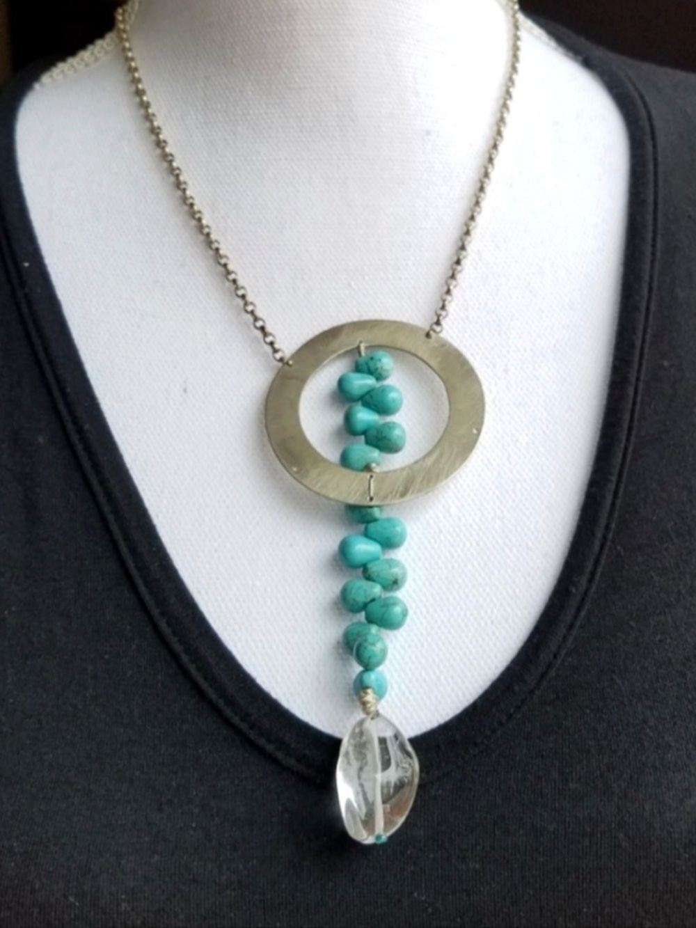 Genuine Turquoise Gemstone Circle Y Necklace - Handmade NWOT
